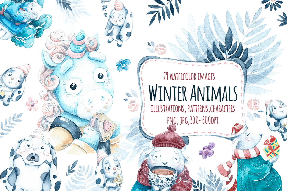 Watercolor Winter animals., an Illustration by talloshau's illustrations (Photo 1 of 9)