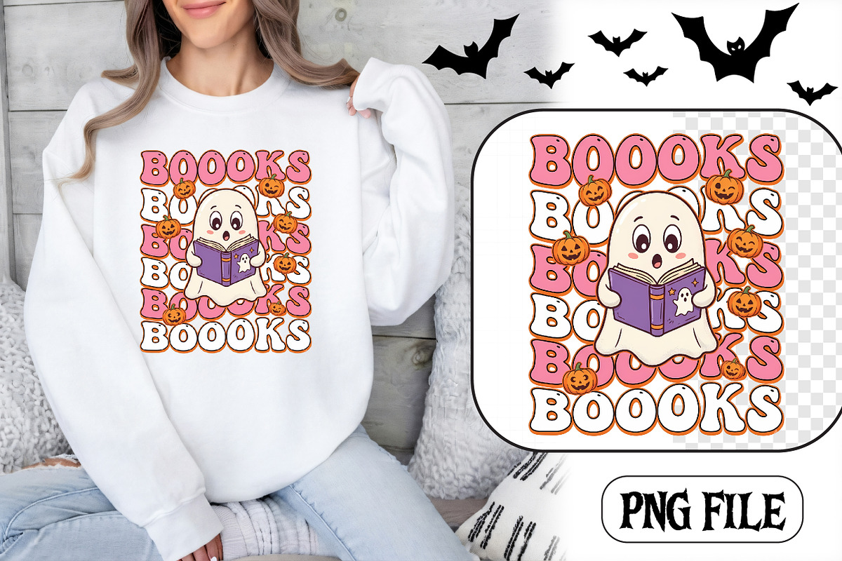Boooks Halloween Ghost Book PNG, a Seasonal Illustration by CrexoraLab (Photo 1 of 4)