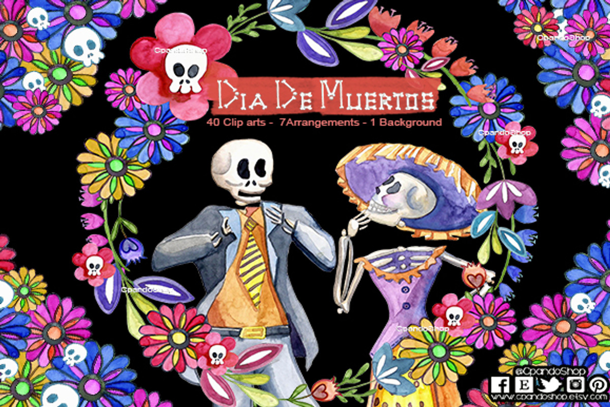 Day of the dead watercolor clip art, a Decorative Illustration by CpandoShop (Photo 1 of 5)