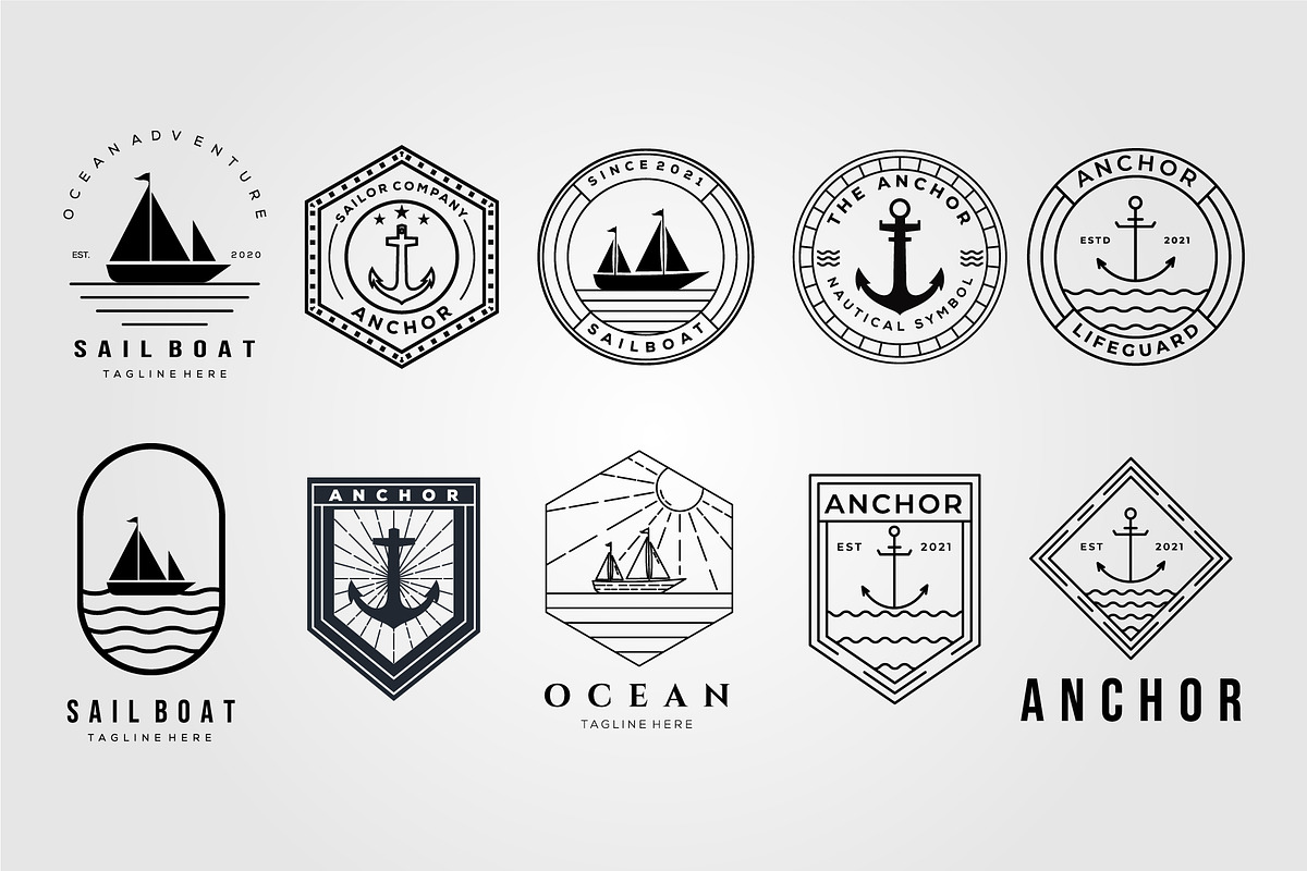 set of anchor logo and bundle ocean, a Graphic by Rizkaarishandy_shop