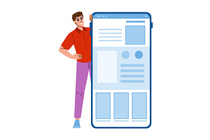 Man presenting big smartphone with, a Technology Illustration by pikepicture