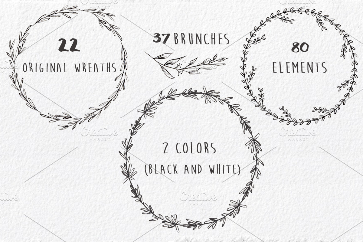 Black & White Wreaths - Hand Drawn, a Decorative Illustration by MaraquelaStudio (Photo 2 of 7)