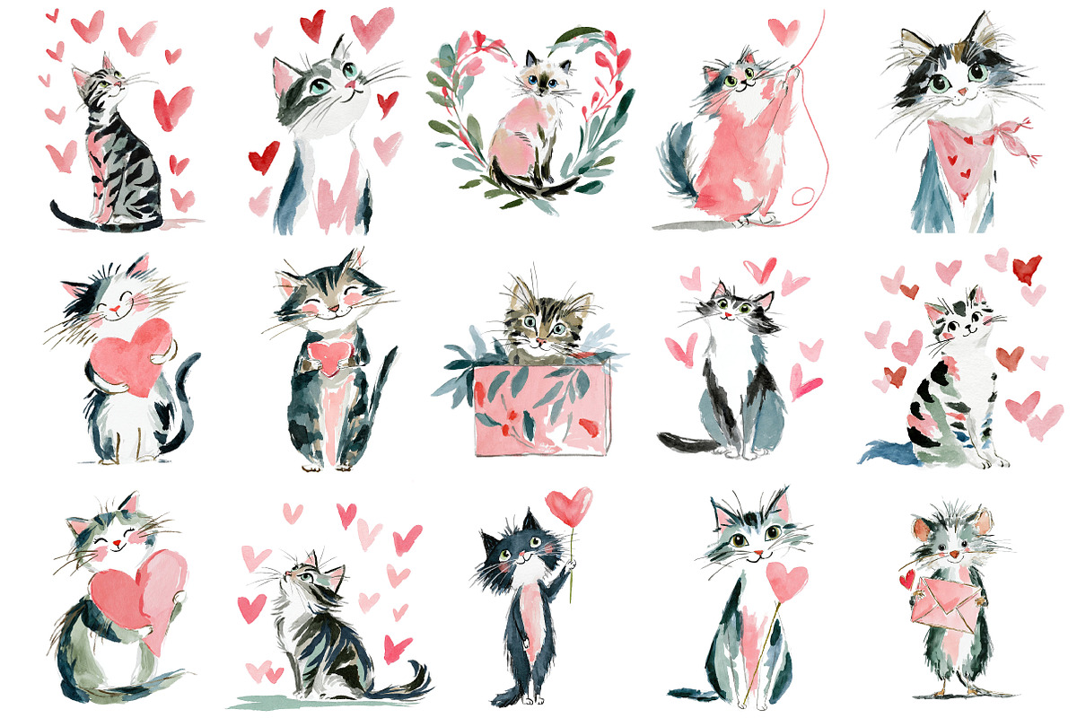 Valentine Kitten Cliparts Bundle, an Illustration by Craft Nest (Photo 5 of 7)