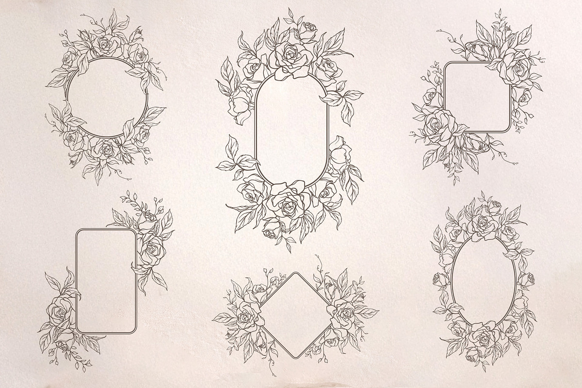 Elegant Rose Line Art Elements, a Decorative Illustration by Papatongartist (Photo 10 of 11)