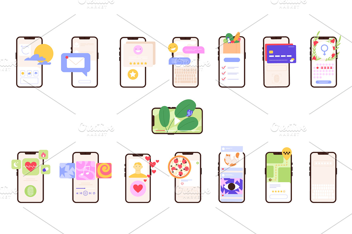 Smartphone screen with different, a Technology Illustration by LadadikArt