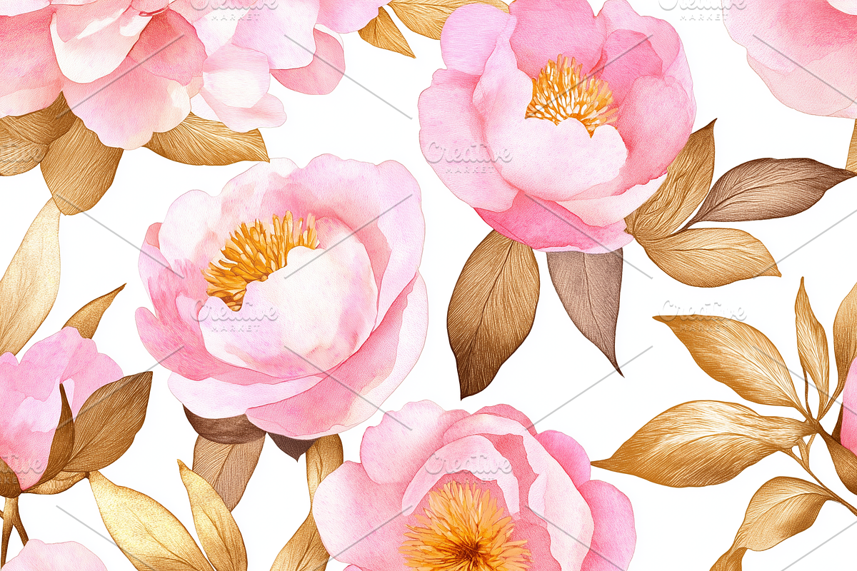 Peony Watercolor Patters Set, a Pattern Graphic by LoveDesignShop (Photo 2 of 6)