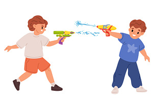 Little boys shoot water at each, an Illustration by Vectorbuum