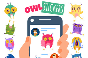 Funny Colorful Owl Stickers Set