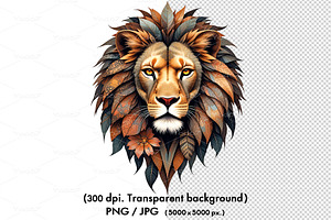 Lion head composed of leaves, an Animal Illustration by yod67