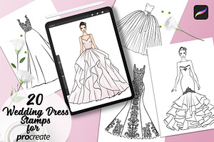 20 Wedding Dresses Procreate Stamps