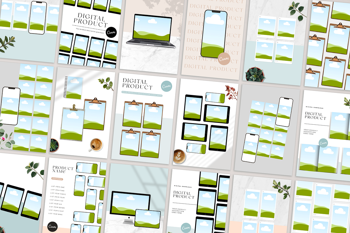 Canva Digital Product Mockups, a Marketing Template by Marigold Studios (Photo 7 of 11)