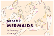Dreamy Line Art Mermaids, a Person Illustration by Pásha (Thumbnail 1 of 6)