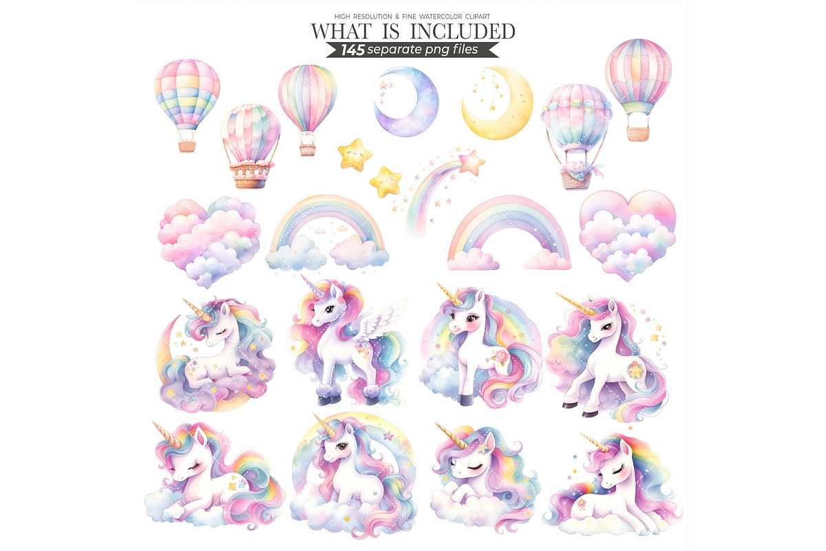 Pastel Unicorn Watercolor Clipart, an Illustration by CharmClipart (Photo 4 of 10)