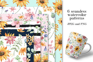 Digital paper, sunflower patterns