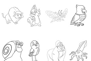 Cartoon Animal Outlines Set 1