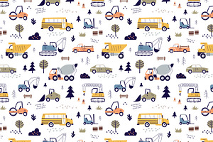 Cute Scandi Cars Seamless Patterns