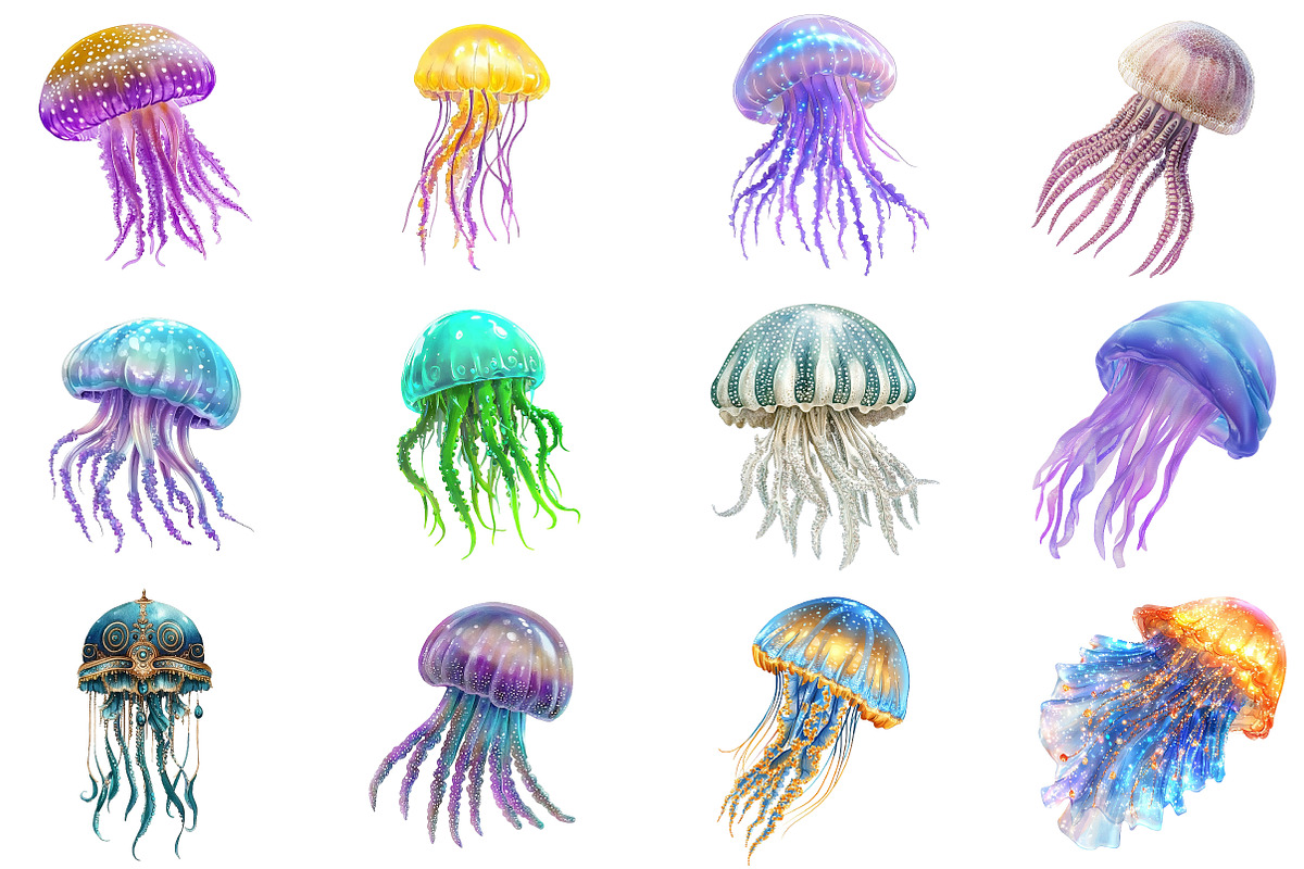 Watercolor Jellyfish Clipart Bundle, an Illustration by Pixels.Craft (Photo 4 of 6)