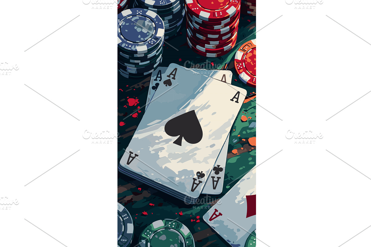 poker table with playing cards and, a Sport Illustration by AlexArt