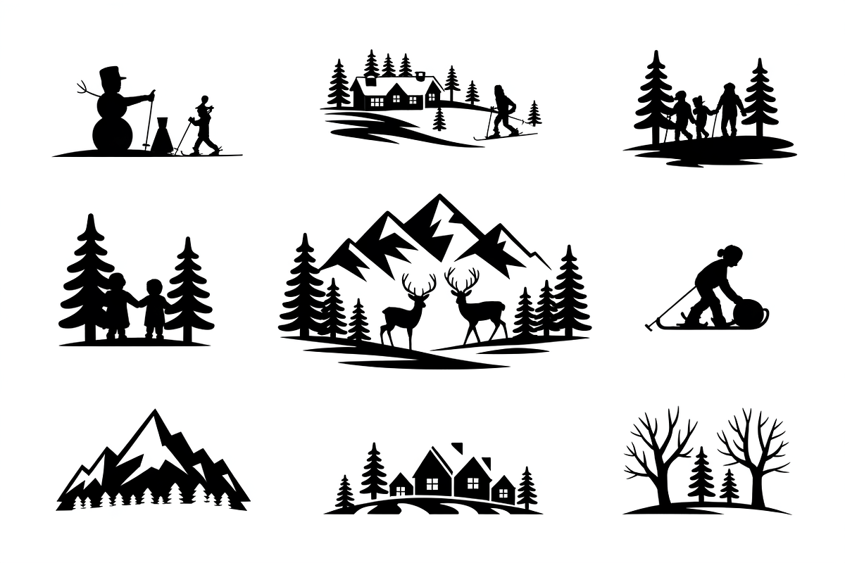 winter landscape snowman silhouettes, an Illustration by Amazin_art (Photo 3 of 7)
