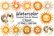 Watercolor Neutral Sun & Moon, an Illustration by Design Market (Thumbnail 1 of 3)