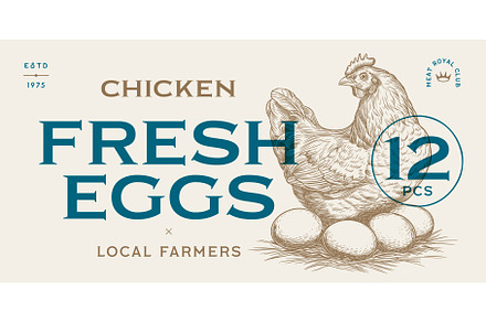 Chicken, hen with nest, eggs tag, a Food Illustration by Foxys Graphic