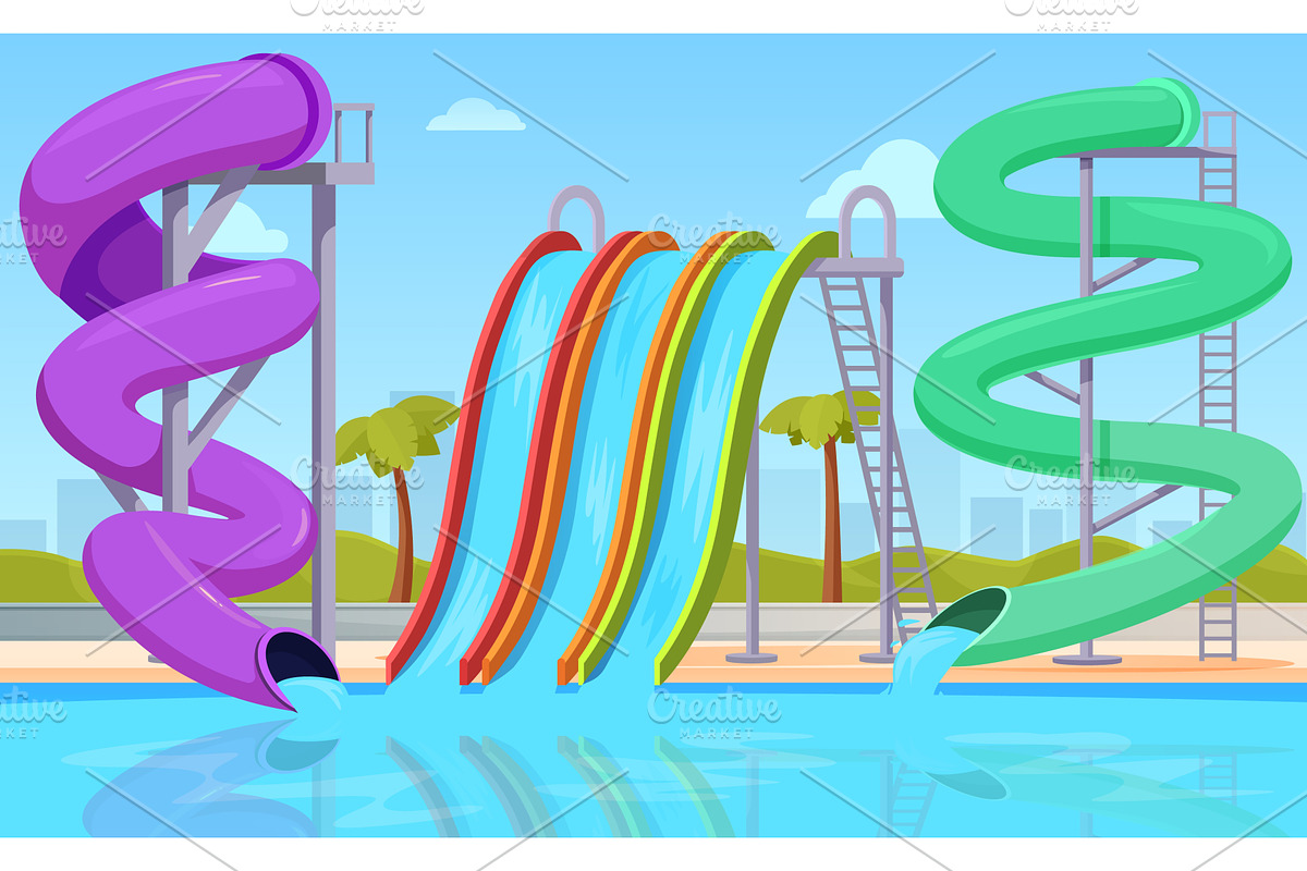 Aquapark background. Water park with, a Sport Illustration by Valerie Bodnar