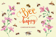 Watercolor happy bee clipart set, an Illustration by Art & Things (Thumbnail 5 of 6)