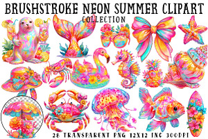 Brushstroke Neon Summer Clipart, an Illustration by OK Design