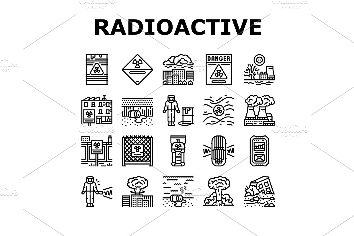 radioactive pollution icons set, an Object Illustration by pikepicture