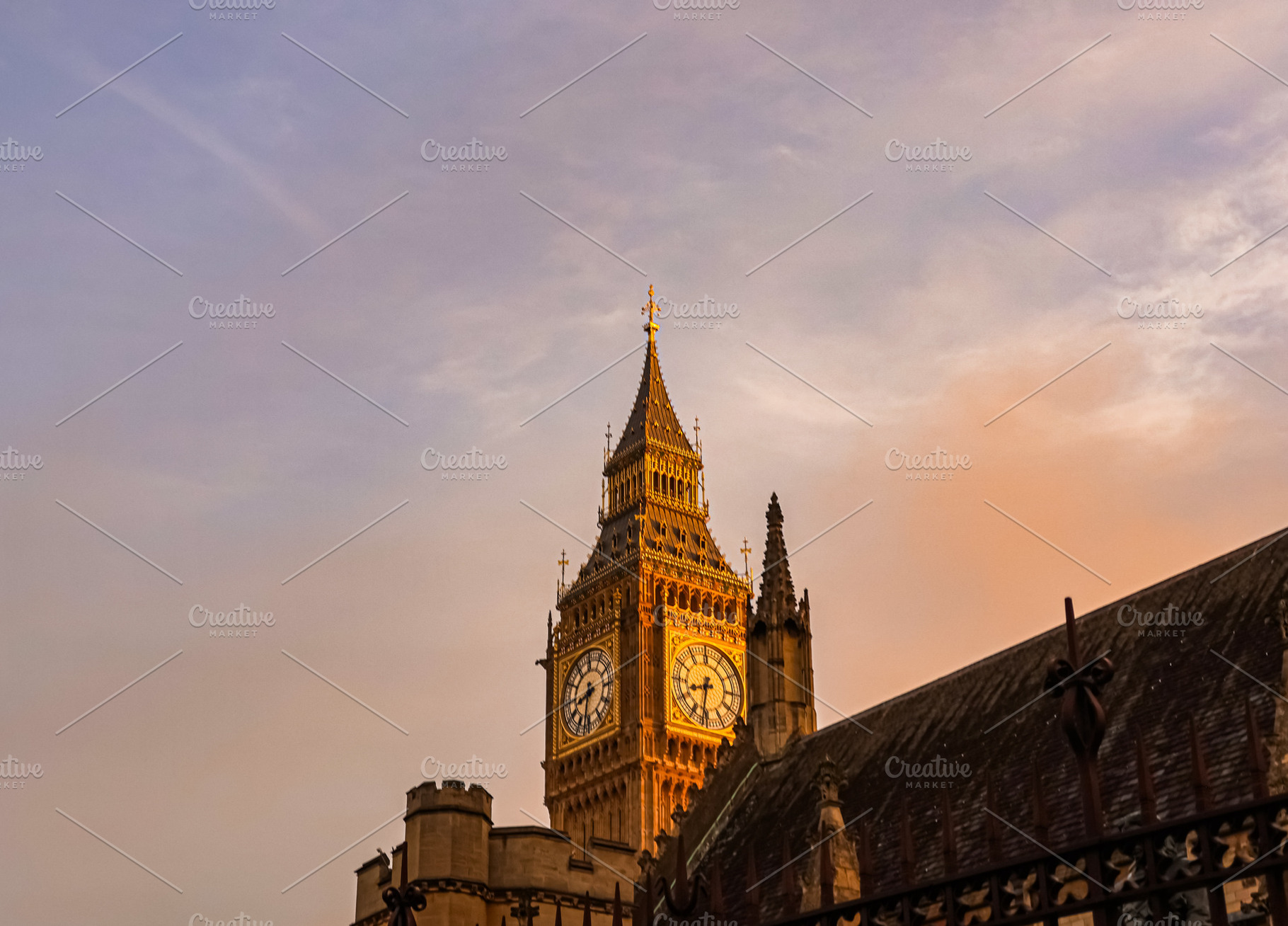 Elizabeth Tower, colloquially Big Ben, in London during sunset, showing its clo, a Photo by Studio ANNA