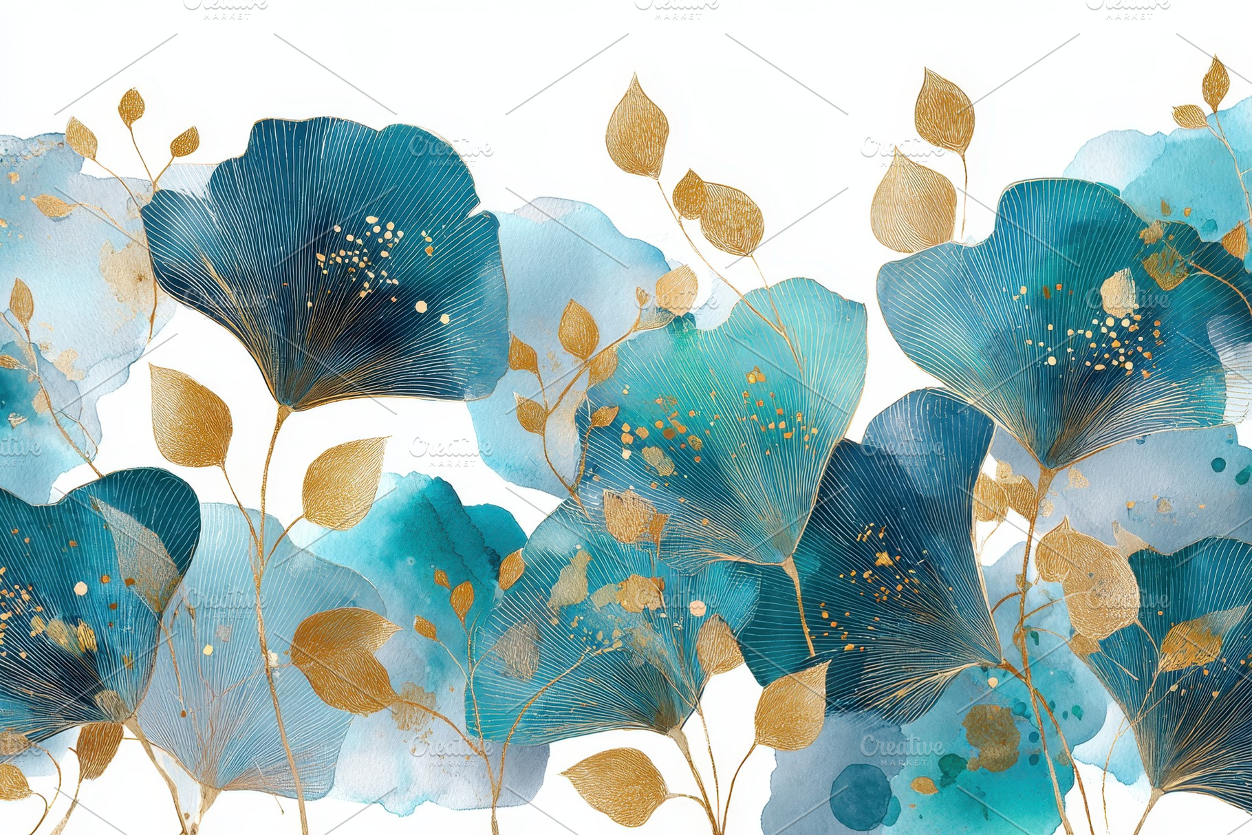 Colorful blue and gold floral design, a Photo by Pavel_design