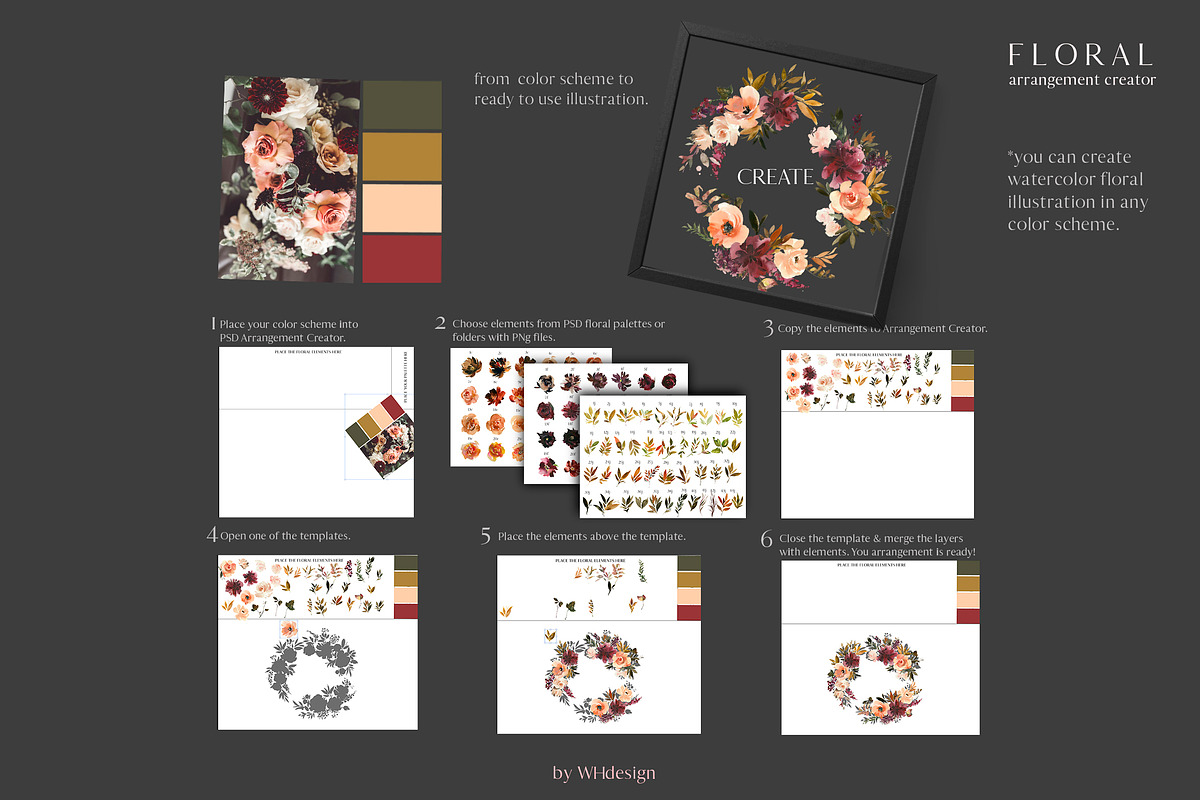 Watercolor Floral Bouquet Creator, a Decorative Illustration by whiteheartdesign (Photo 10 of 11)