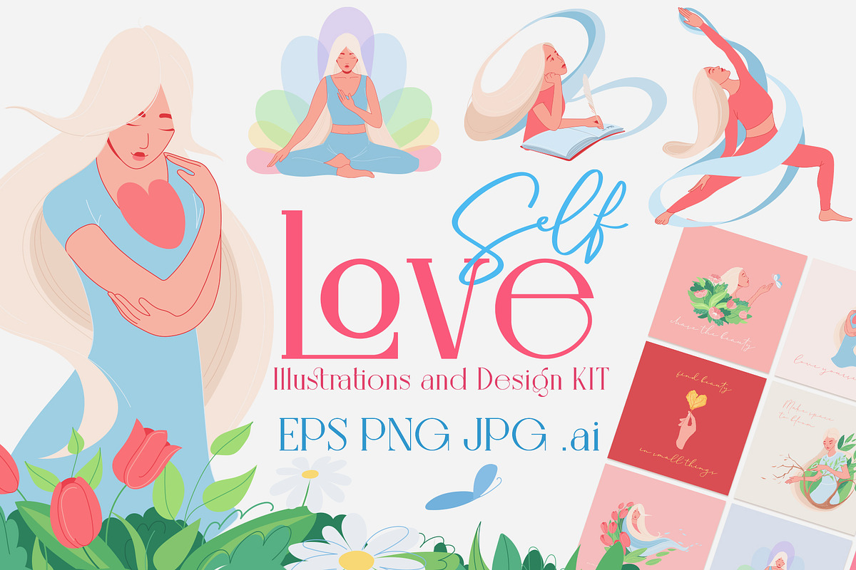 Self Love Illustrations+Design KIT, a Graphic by potokvarte (Photo 1 of 24)