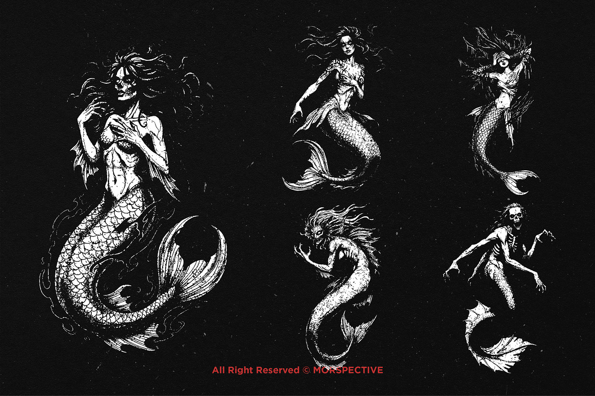 10 Bundle Dark Art Mermaid Girl, an Illustration by Morspective (Photo 5 of 7)