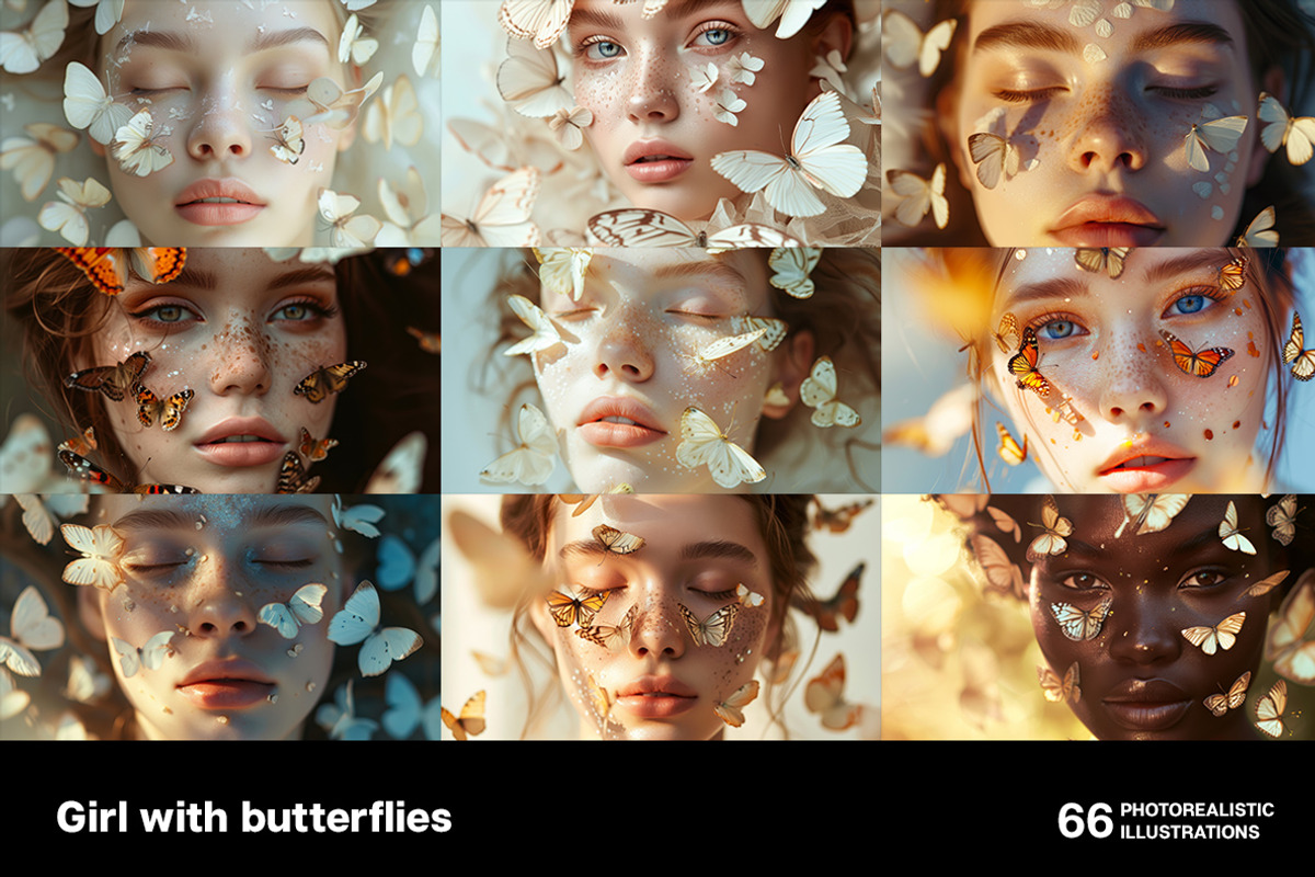 Girl with butterflies. 66 images, a Person Illustration by Handmadefont (Photo 4 of 14)