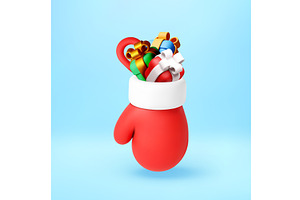 3D Red mitten filled with colorful, an Object Illustration by Abscent