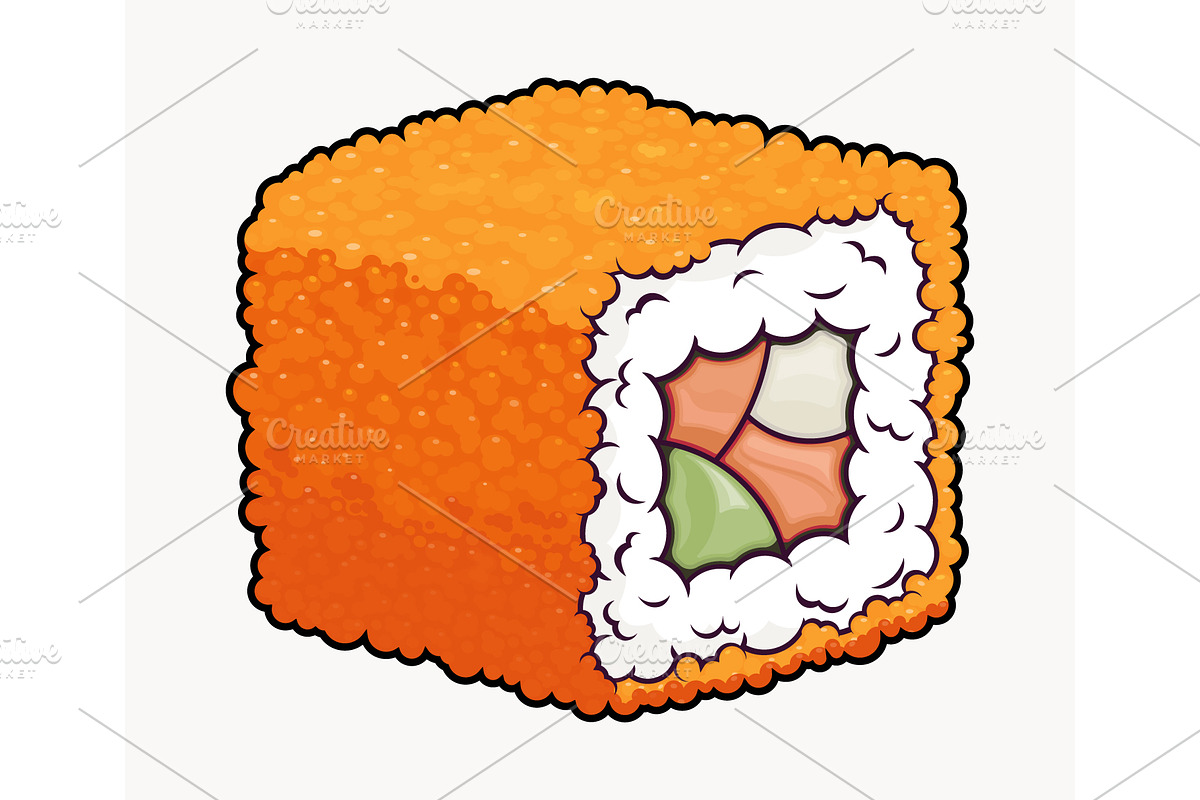 Cartoon sushi roll, a Food Illustration by Yayasya