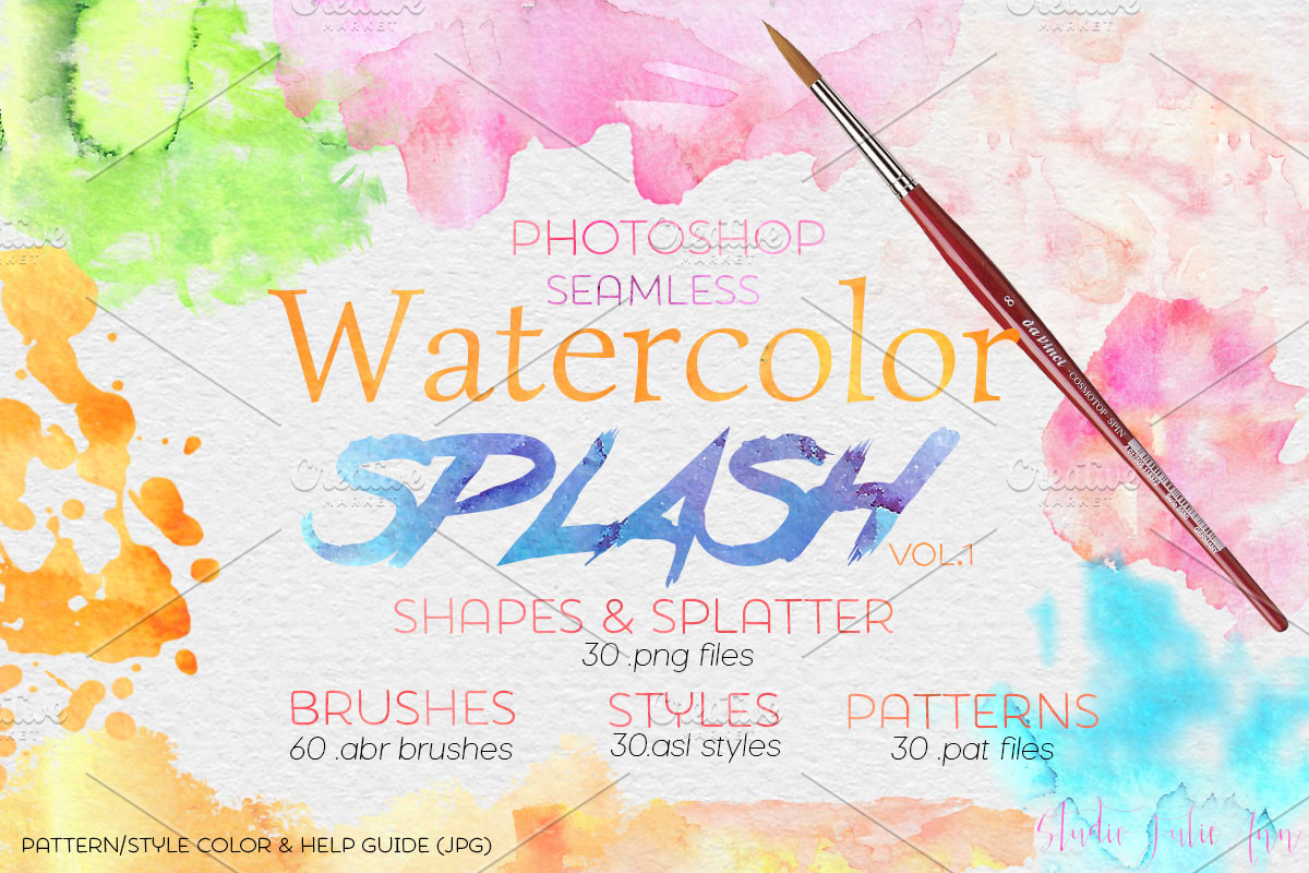 Watercolor Splash Design Elements PS, a Layer Style Add-On by Studio Julie Ann (Photo 1 of 4)