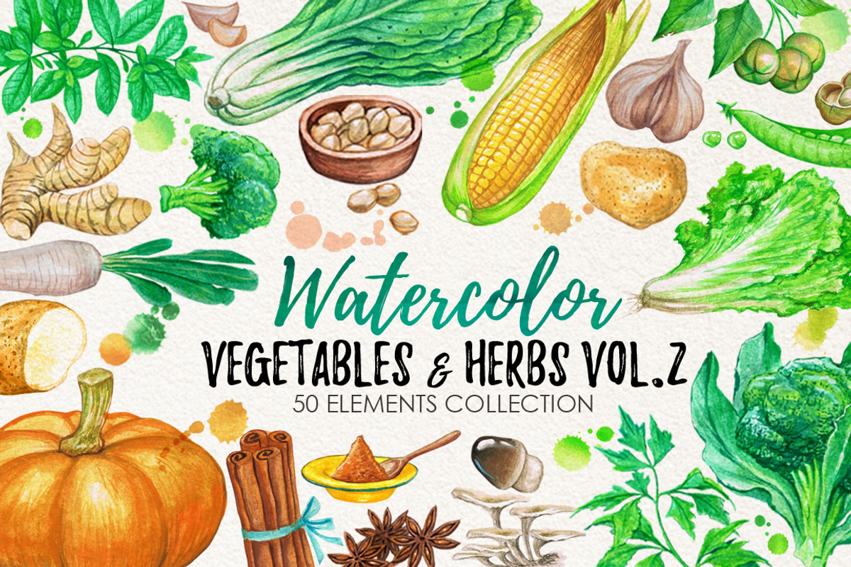Watercolor Vegetables, Herbs, Green, an Animal Illustration by Graphobia (Photo 1 of 11)