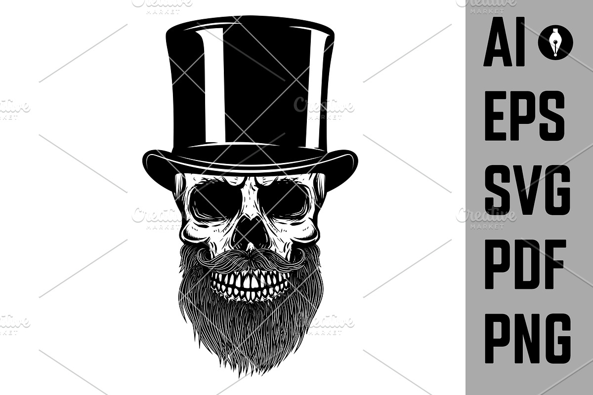Bearded skull in retro hat SVG, an Object Graphic by Vectorhight