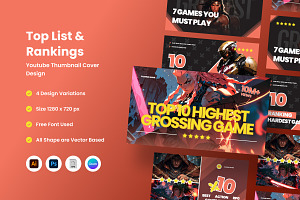 Youtube Gaming Thumbnails Top List, a Social Media Template by productype1