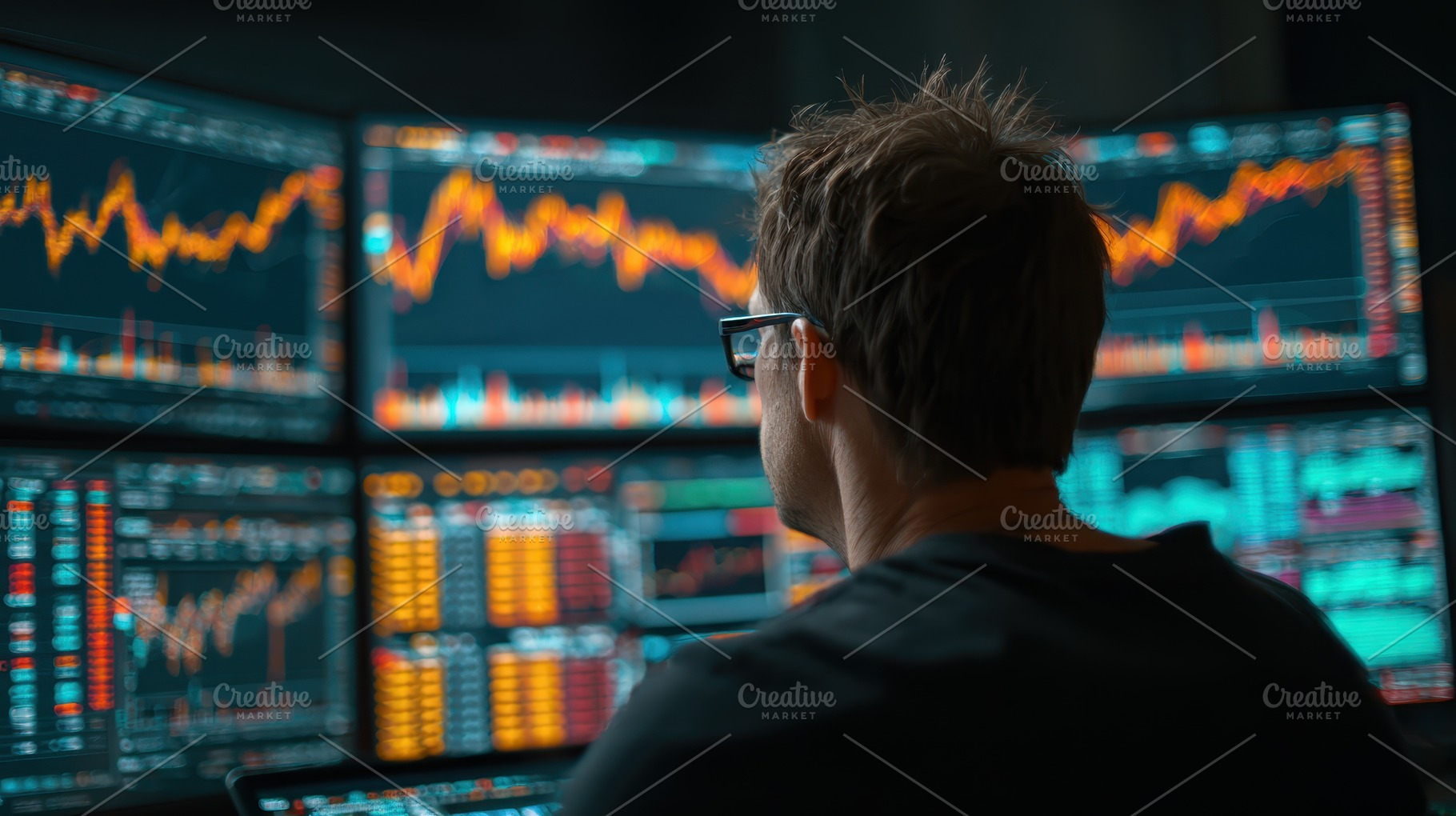 Man analyzing stock market data on m, a Photo by Pixeness Studio