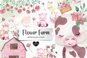 Baby Farm Animals Watercolor Clipart