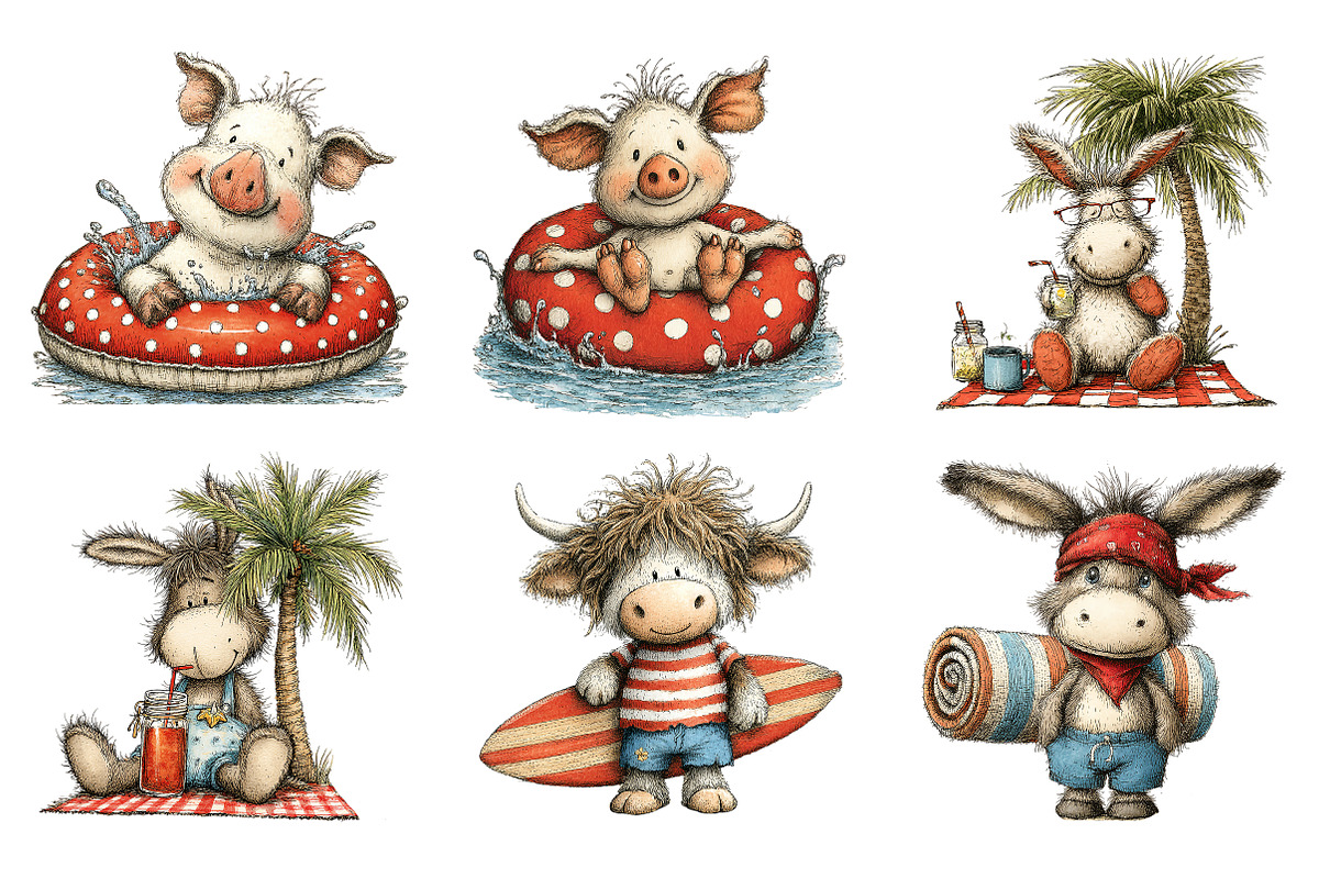 Whimsical Summer Animals Clipart, an Illustration by SinaCreation (Photo 4 of 7)