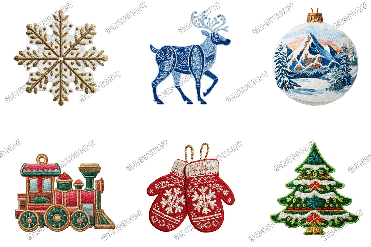 Vintage Embroidery Christmas Clipart, an Illustration by designcity5 (Photo 2 of 5)
