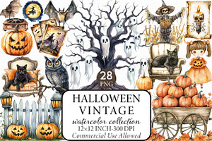 Vintage Halloween Clipart Collection, an Illustration by Libby Wishes