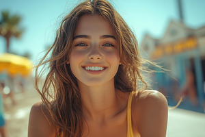 Smiling young woman enjoying a sunny, a Photo by Tanuart