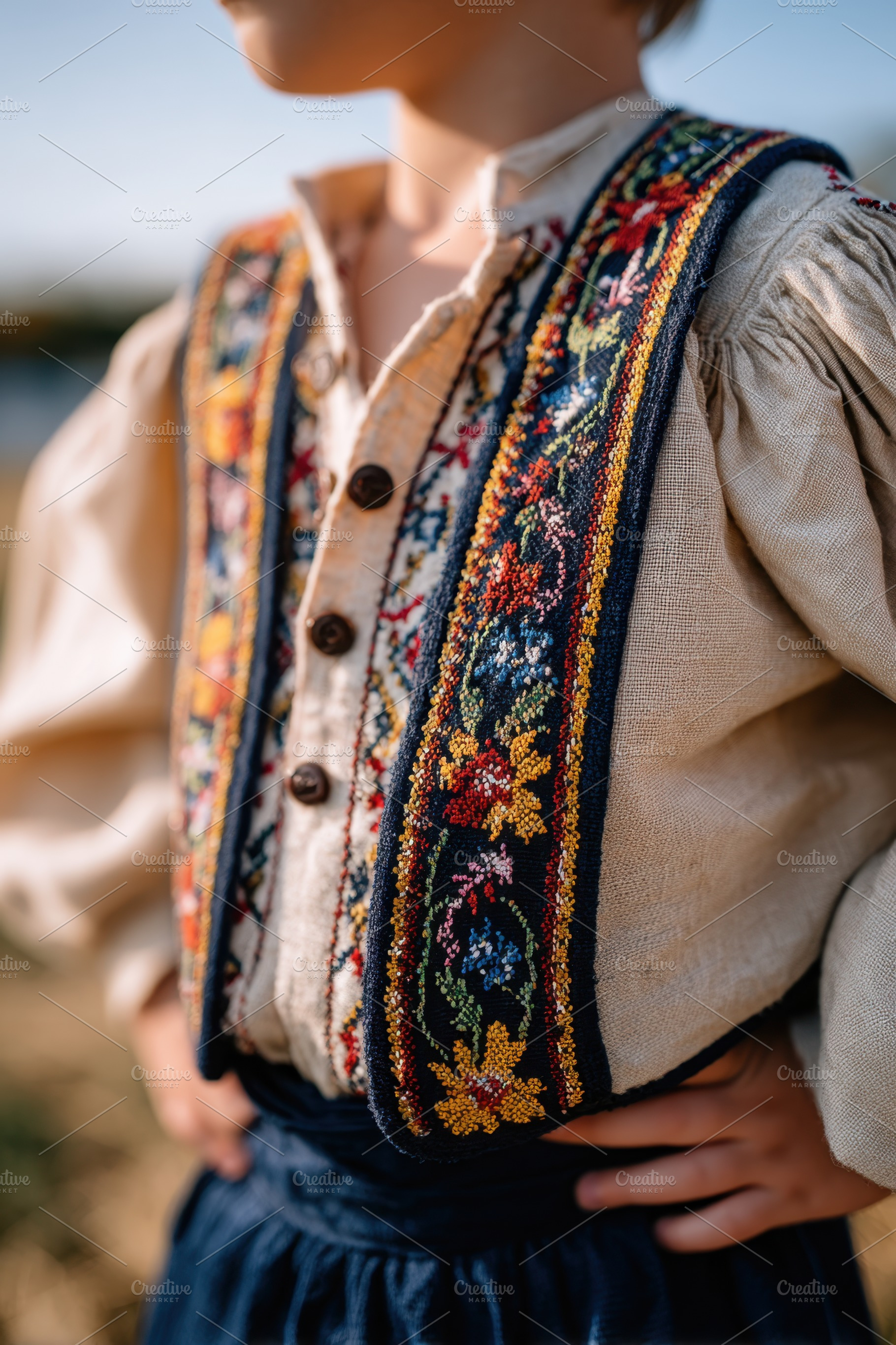 Child in traditional embroidered shirt outdoors, a Person Photo by AlyaAnd