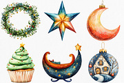 Watercolor Whimsical Holiday Clipart, an Illustration by Canvas Craft (Thumbnail 2 of 7)