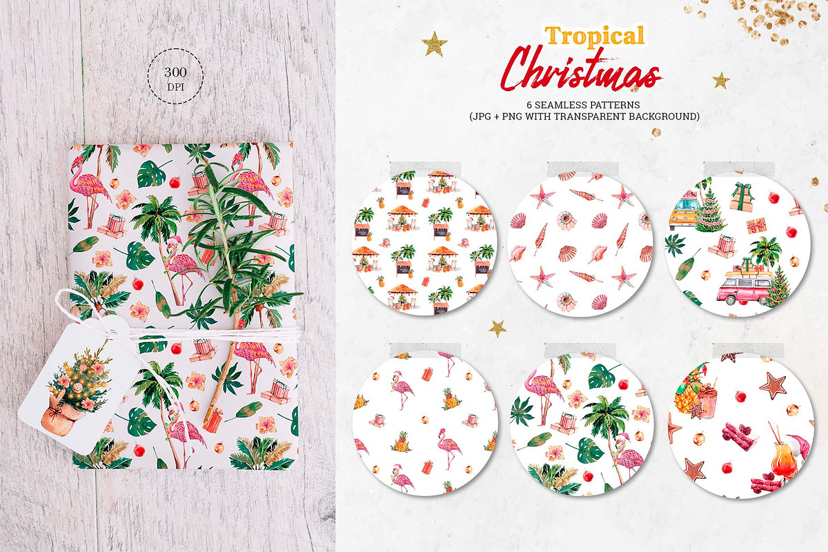 Watercolor Tropical Christmas set, a Seasonal Illustration by VerAna (Photo 10 of 19)